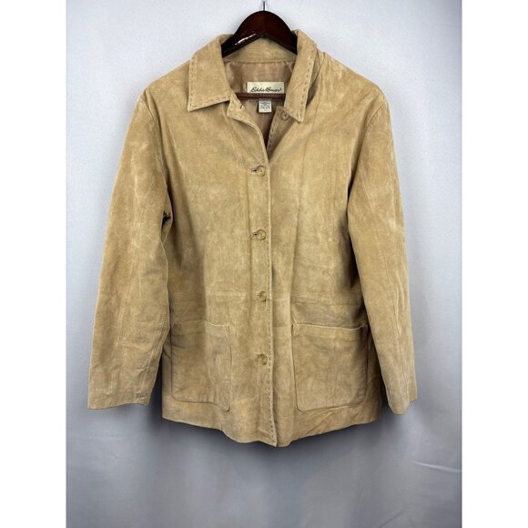 Women’s Eddie Bauer Large Tan Genuine Leather Suede Jacket - Picture 1 of 4